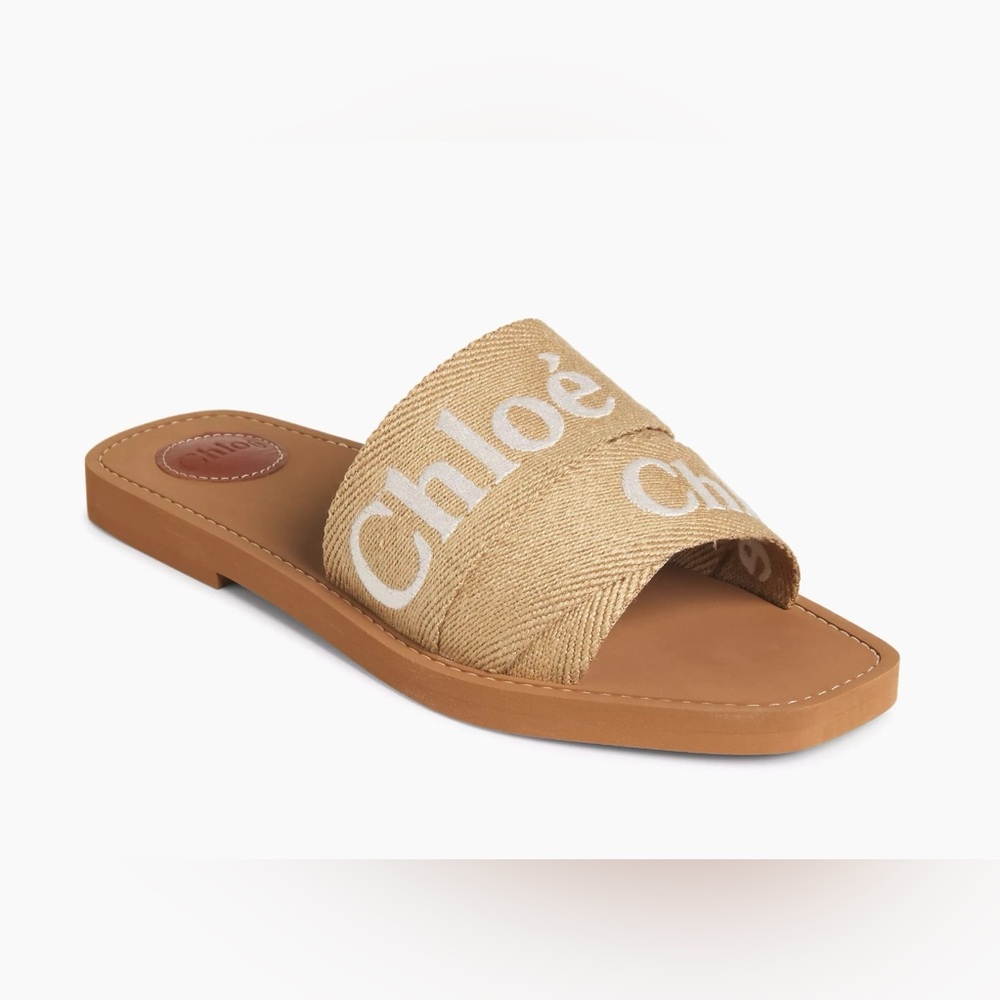 Chloe Woody Logo Slide Sandals in Desert